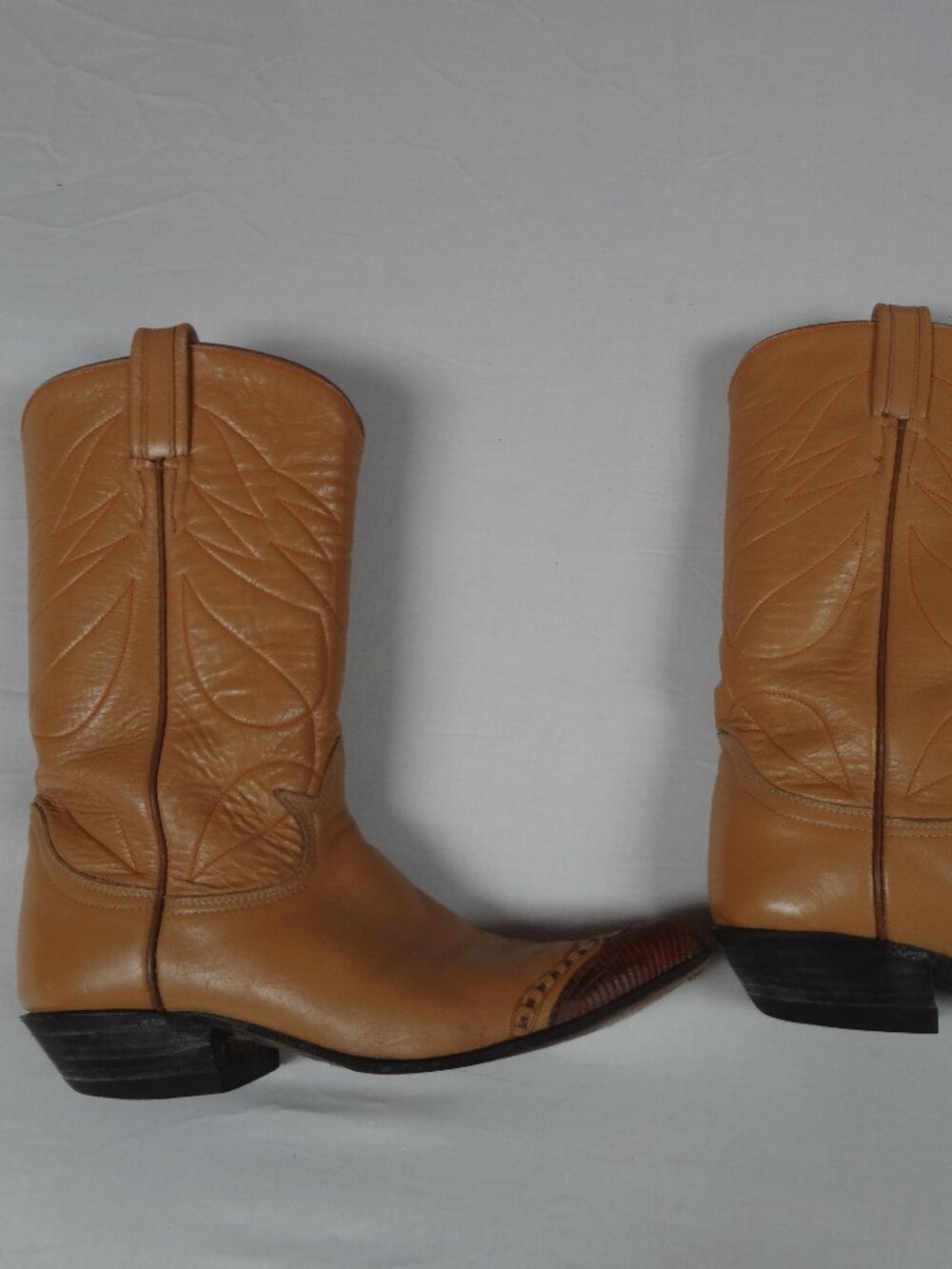 VINTAGE TONY LAMA 8011 LIZARD WINGTIP COWBOY BOOTS TAN LEATHER SIZE M7.5 W9